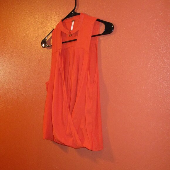 Free People Woman Small Petite Orange Key Hole Club Party Evening Shirt - Picture 3 of 6